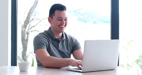 Image showing businessman working using a laptop in startup office