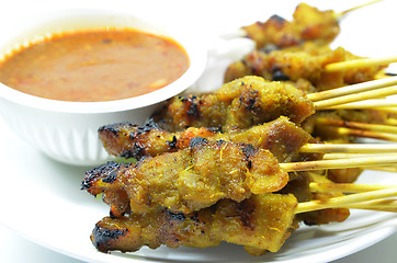 Image showing Chicken satay with peanut sauce