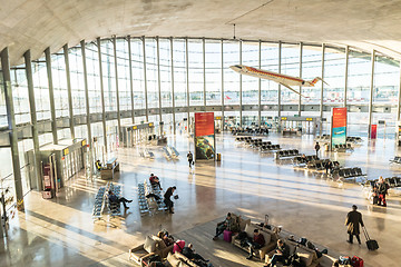 Image showing People waiting for their flight at departure terminal of Valencia Airport in Manises, also known as Manises Airport