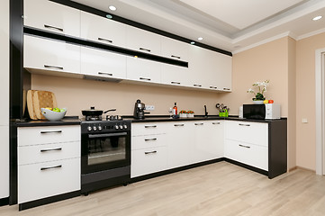 Image showing Modern black and white kitchen