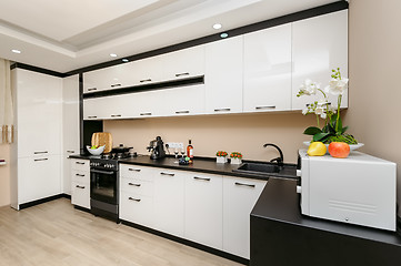 Image showing Modern black and white kitchen