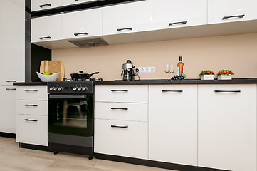 Image showing Modern black and white kitchen