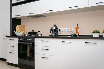 Image showing Modern black and white kitchen