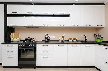 Image showing Modern black and white kitchen