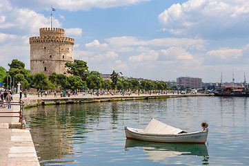 Image showing People walking near White Tower, Thessaloniki, Greece