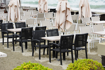 Image showing Empty beach outdoor cafe in Leptokaria, Macedonia, Greece