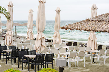 Image showing Empty beach outdoor cafe in Leptokaria, Macedonia, Greece