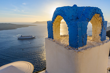 Image showing View from Fira village to caldera sea at Santorini island, Greece