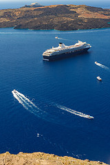 Image showing View from Fira village to caldera sea at Santorini island, Greece