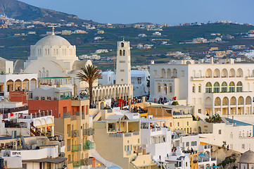 Image showing Fira at sunset rays, Santorini Island, Greece