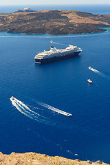 Image showing View from Fira village to caldera sea at Santorini island, Greece