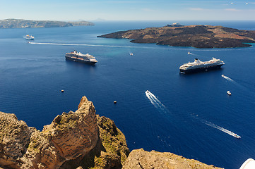 Image showing View from Fira village to caldera sea at Santorini island, Greece