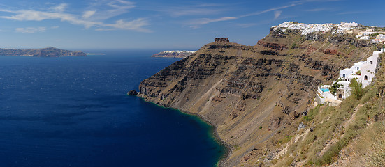Image showing View from Fira village to caldera sea at Santorini island, Greece