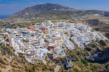 Image showing Fira village bird view at Santorini island, Greece