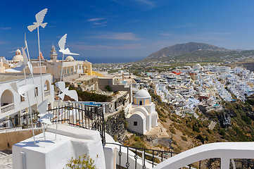 Image showing Fira village bird view at Santorini island, Greece