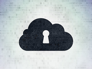 Image showing Cloud technology concept: Cloud With Keyhole on Digital Data Paper background