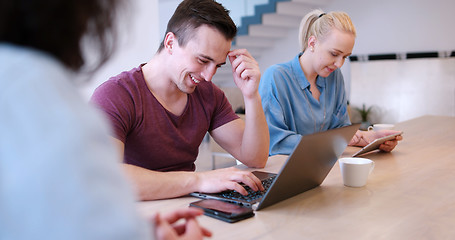 Image showing Startup Business Team At A Meeting at modern office building