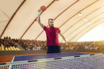 Image showing The table tennis player celebrating victory