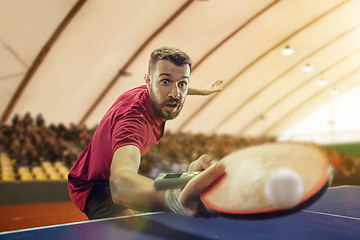 Image showing The table tennis player serving