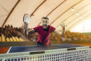 Image showing The table tennis player celebrating victory