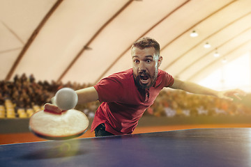 Image showing The table tennis player serving