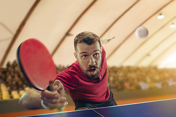 Image showing The table tennis player serving