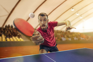 Image showing The table tennis player serving