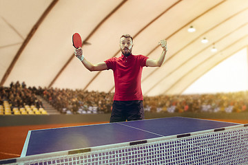 Image showing The table tennis player celebrating victory