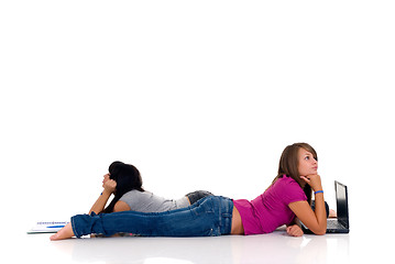 Image showing Teenager girls studying 