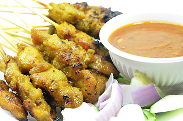 Image showing Chicken satay with peanut sauce