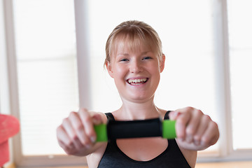 Image showing Girl doing crunch exercises