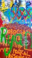Image showing  Detail of John Lennon's wall with graffiti in Prague