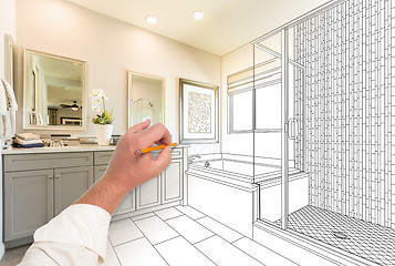 Image showing Hand Drawing Custom Master Bathroom with Cross Section of Finish