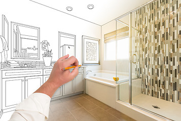 Image showing Hand Drawing Custom Master Bathroom with Cross Section of Finish