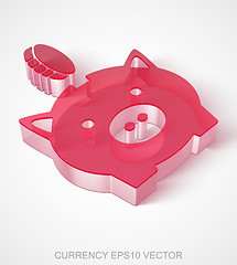 Image showing Money icon: extruded Red Transparent Plastic Money Box With Coin, EPS 10 vector.