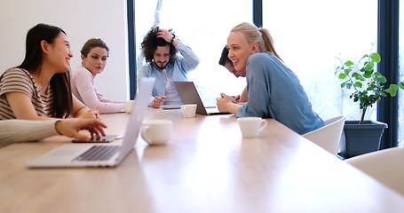 Image showing Startup Business Team At A Meeting at modern office building