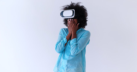 Image showing black girl using VR headset glasses of virtual reality