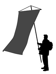 Image showing Man holding large vertical flag