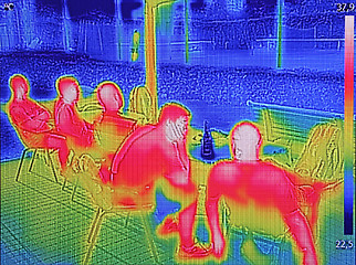 Image showing Infrared thermovision image showing when People sit at the table