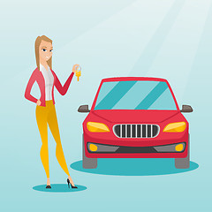 Image showing Woman holding keys to her new car.