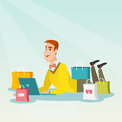 Image showing Young caucasian man doing online shopping.