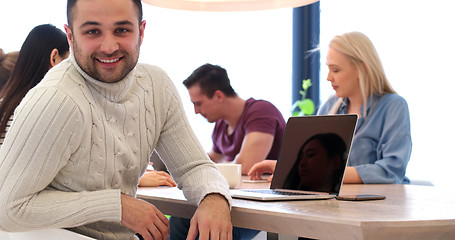 Image showing Startup Business Team At A Meeting at modern office building