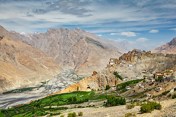 Image showing View of Spiti valley and Dhankar Gompa in Himalayas