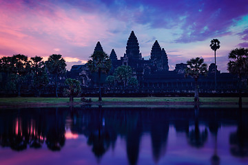 Image showing Angkor Wat - famous Cambodian landmark - on sunrise