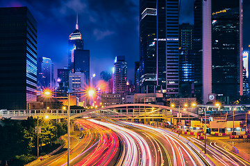 Image showing Street traffic in Hong Kong at night