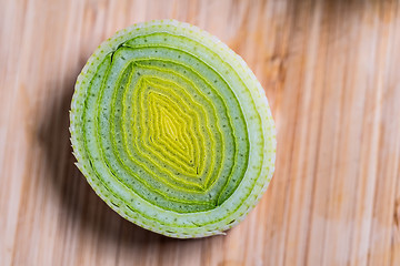 Image showing Closeup of fresh leek slices