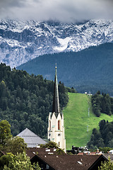 Image showing View to church of Garmisch-Partenkirchen in autumn