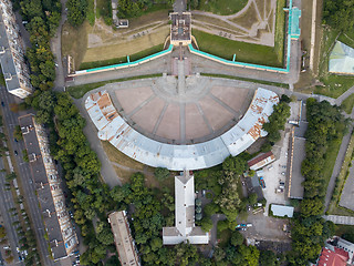 Image showing Aerial view from the drone strictly above the Kyiv Fortress Oblique caponier, Ukraine.