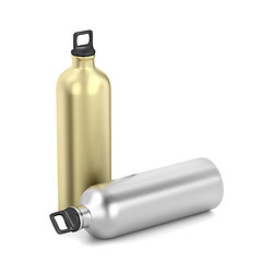 Image showing Silver and gold water bottles