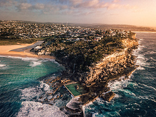 Image showing North Curl Curl beach and rock pool  scenic views